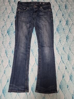 Miss Me Dark Blue Bootcut Jeans with Fading